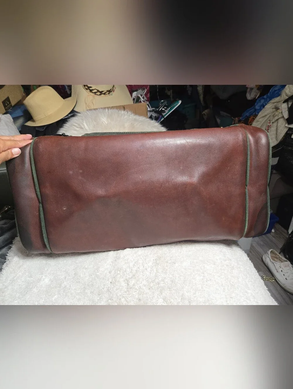 Vintage Orvis Battenkill Green Canvas/Brown Leather Duffle Bag Weekend Luggage